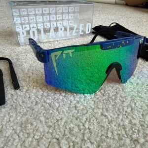 Pit Viper Shield Sunglasses Blue Frame Green Mirrored Lens